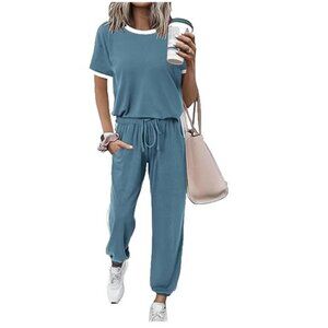 NEW MASCOMODA Womens 2 Piece Outfits 2024 Summer Tracksuit Sets, Grey Blue S